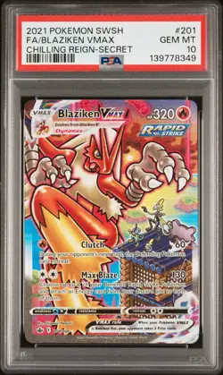 2021 POKEMON SWORD & SHIELD CHILLING REIGN SECRET FULL ART/BLAZIKEN VMAX PSA 10 - Image 1