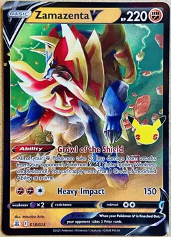 POKEMON CELEBRATIONS TCG ZAMAZENTA V 018/025 HOLO FULL ART NM+ UNPLAYED QTY - Image 1