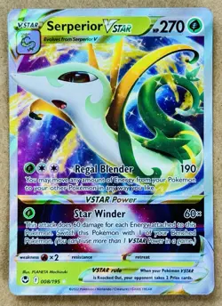 POKEMON SILVER TEMPEST SERPERIOR VSTAR RARE HOLO 008/195 NM+ PACK FRESH - Image 1