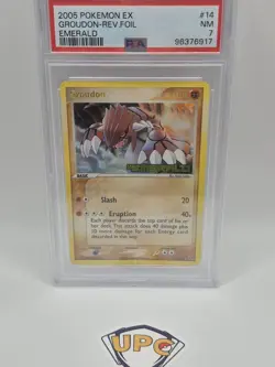 2005 POKEMON EX EMERALD #14 GROUDON-REVERSE FOIL PSA 7 Stamped - Image 1