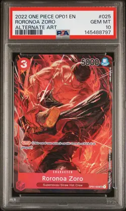 2022 One Piece OP01-025 Pre Errata HOLO WHEEL RORONOA ZORO Alternate Art PSA 10 - Image 1