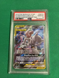2019 Pokemon SM BSP Power Partnership Tins #SM191 FA Mewtwo & Mew Gx PSA 10 - Image 1