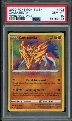Pokemon PSA 10 GEM MINT Vivid Voltage 102/185 Amazing Rare Zamazenta - Image 1
