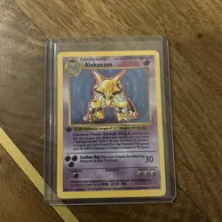 Vintage Pokemon Card First Edition Shadowless Alakazam Base Set Holo 1/102 MP-HP - Image 1