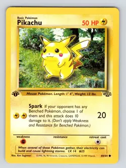 LP! Pikachu 60/64 1st Edition Jungle Set Common 1999 English Pokemon Card WoTC - Image 1