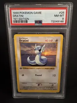 1999 Pokemon Dratini 26/102 Base Set Shadowless 1st Edition PSA 8 - Image 1