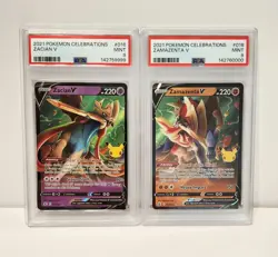 2021 Pokemon Celebrations Lot of 2 PSA 9-MINT Cards: Zacian V and Zamazenta V - Image 1