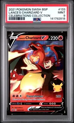 2021 POKEMON SWSH BLACK STAR PROMO #133 LANCE'S CHARIZARD V CELEBRATIONS PSA 9 - Image 1