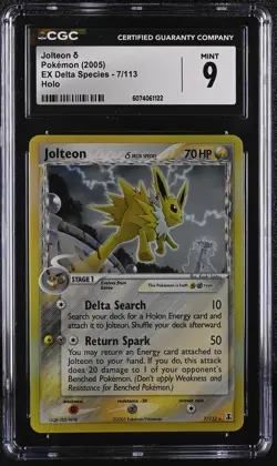 CGC 9 MINT Jolteon 2005 EX Delta Species 7/113 Holo Pokemon Card - Image 1