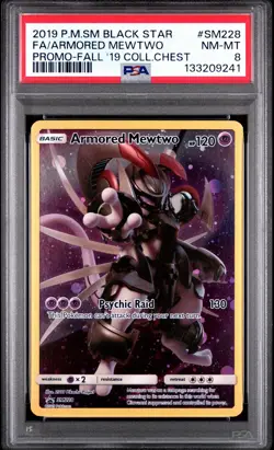 2019 POKEMON SM BLACK STAR PROMO #SM228 FULL ART/ARMORED MEWTWO PSA 8 - Image 1
