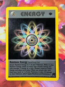 Rainbow Energy 80/82 NM Holo Rare 1st Edition Team Rocket 2000 Pokemon TCG - Image 1