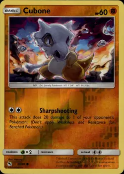Cubone Common Hidden Fates 37/68 Fighting Reverse Holo Pokemon Card - Image 1