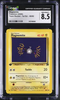 Pokemon English Magnemite 60/82 2000 Team Rocket - 1st Edition CGC 8.5 not PSA - Image 1