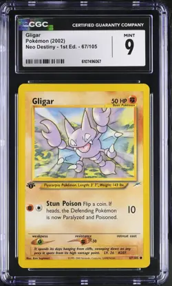 Pokemon English Gligar 67/105 2002 Neo Destiny - 1st Edition CGC 9 not PSA - Image 1