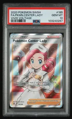 Pokemon Center Lady 2020 Trainer Full Art Vivid Voltage 185/185 PSA 10 - Image 1