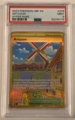 PSA 9 MINT Pokemon OBF EN 2023 Artazon Gold Hyper Rare 229/197 Obsidian Flames - Image 1