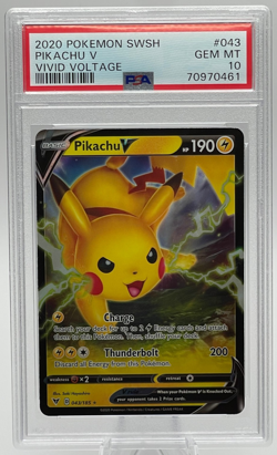 2020 POKEMON SWORD & SHIELD VIVID VOLTAGE #043 PIKACHU V PSA 10 GEM MINT - Image 1