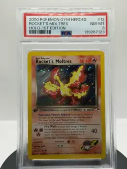 2000 Pokemon Gym Heroes Rocket’s Moltres Holo 1st Edition #12 PSA 8 NM-MT WOTC - Image 1