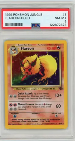 1999 POKEMON JUNGLE #3 FLAREON-HOLO PSA 8 - Image 1