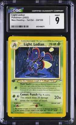 Pokemon English Light Ledian 24/105 2002 Neo Destiny - 1st Edition CGC 9 not PSA - Image 1