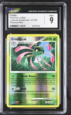 CGC 9 MINT Cradily 2008 Legends Awakened 21/146 Reverse Holo Pokemon Card - Image 1
