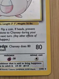 Chansey 3/102 Base Set Holo | WOTC Pokemon Card | Light Play - Image 5
