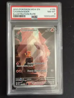 PSA 8 Charmander Ilustration Rare #168 2023 Pokemon Mew En - Image 1