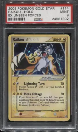 Pokemon Raikou Gold Star #114 EX Unseen Forces PSA 9 MINT - Image 1