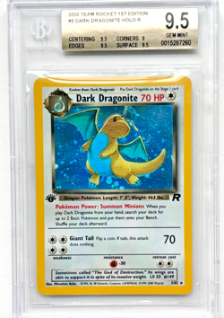 2000 Pokemon Team Rocket 1st Ed Dark Dragonite 5/82 Holo SWIRL BGS 9.5 Gem Mint - Image 1