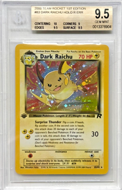 2000 Pokemon Team Rocket 1st Ed Dark Raichu 83/82 Secret Rare BGS 9.5 Gem Mint - Image 1