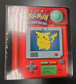 1999 Vintage Pokemon 3-Ring Card Binder Thunder Wave Pikachu Used - Image 1