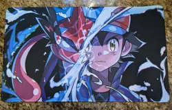 Ash and Greninja CCG Playmat - Black TCG Playmat - Pokemon Ash Ketchum Card Mat - Image 1