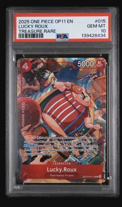 2025 ONE PIECE OP11-A FIST OF DIVINE SPEED #015 LUCKY ROUX TREASURE RARE PSA 10 - Image 1