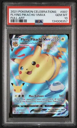 Pokemon Cards PSA 10 Gem Mt Flying Pikachu Vmax Celebrations SWSH 2021 007/025 - Image 1
