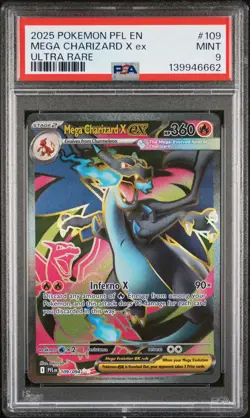 2025 POKEMON PFL EN-PHANTASMAL FLAMES ULTRA RARE #109 MEGA CHARIZARD X EX PSA 9 - Image 1