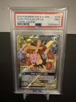 2019 POKEMON COSMIC ECLIPSE MEGA LOPUNNY & JIGGLYPUFF GX 226/236 FULL ART PSA 9 - Image 1