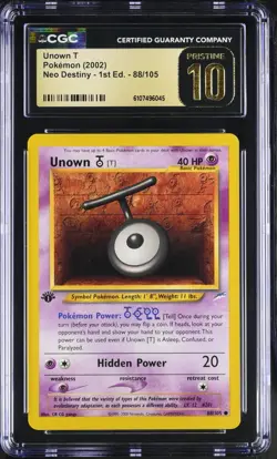 Pokemon Unown T 88/105 2002 Neo Destiny 1st Edition CGC 10 Pristine BL not PSA - Image 1
