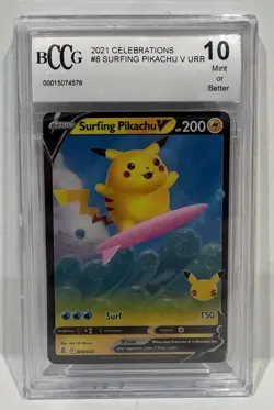 Pokemon Surfing Pikachu Celebrations Holo Beckett Graded Gem 10 Mint BCCG - Image 1