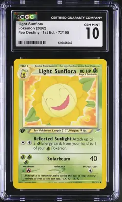 Pokemon English Light Sunflora 72/105 2002 Neo Destiny - 1st Edition CGC 10 not - Image 1