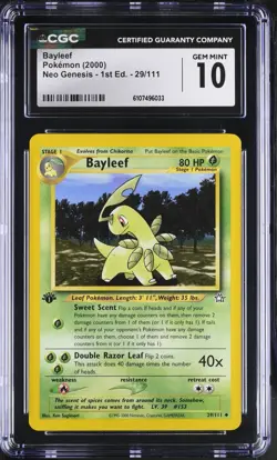 Pokemon English Bayleef 29/111 2000 Neo Genesis - 1st Edition CGC 10 not PSA - Image 1