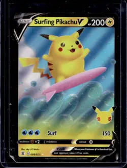 2021 Pokemon SWSH Celebrations Surfing Pikachu V #008/025 - Image 1