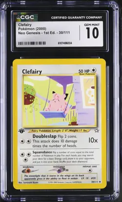 Pokemon English Clefairy 30/111 2000 Neo Genesis - 1st Edition CGC 10 not PSA - Image 1