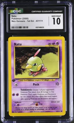 Pokemon English Natu 67/111 2000 Neo Genesis - 1st Edition CGC 10 not PSA - Image 1