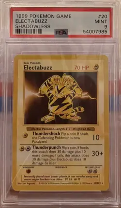 1999 Pokemon Electabuzz Shadowless Unlimited Rare Base Set #20 PSA 9 Mint - Image 1