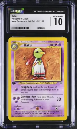 Pokemon English Xatu 52/111 2000 Neo Genesis - 1st Edition CGC 10 not PSA - Image 1