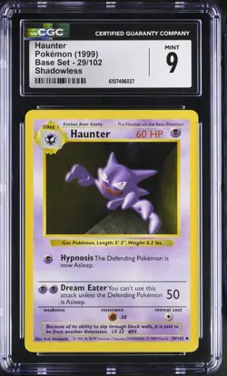Pokemon English Haunter 29/102 1999 Base Set (Shadowless) CGC 9 not PSA - Image 1