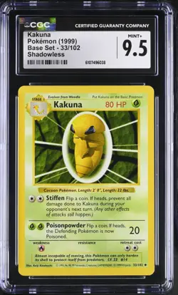 Pokemon English Kakuna 33/102 1999 Base Set (Shadowless) CGC 9.5 not PSA - Image 1