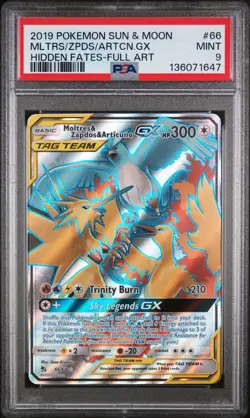Moltres Zapdos Articuno Full Art Pokemon Sun & Moon Hidden Fates 66/68 PSA 9 - Image 1