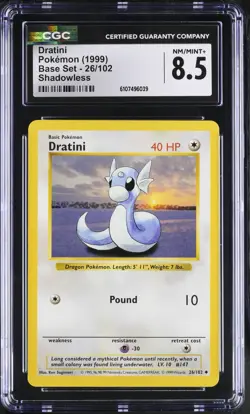 Pokemon English Dratini 26/102 1999 Base Set (Shadowless) CGC 8.5 not PSA - Image 1