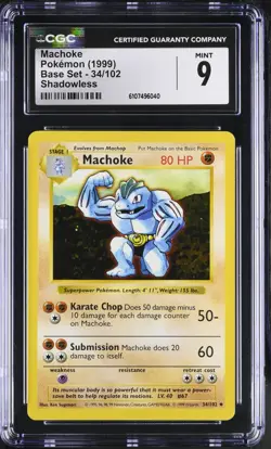 Pokemon English Machoke 34/102 1999 Base Set (Shadowless) CGC 9 not PSA - Image 1